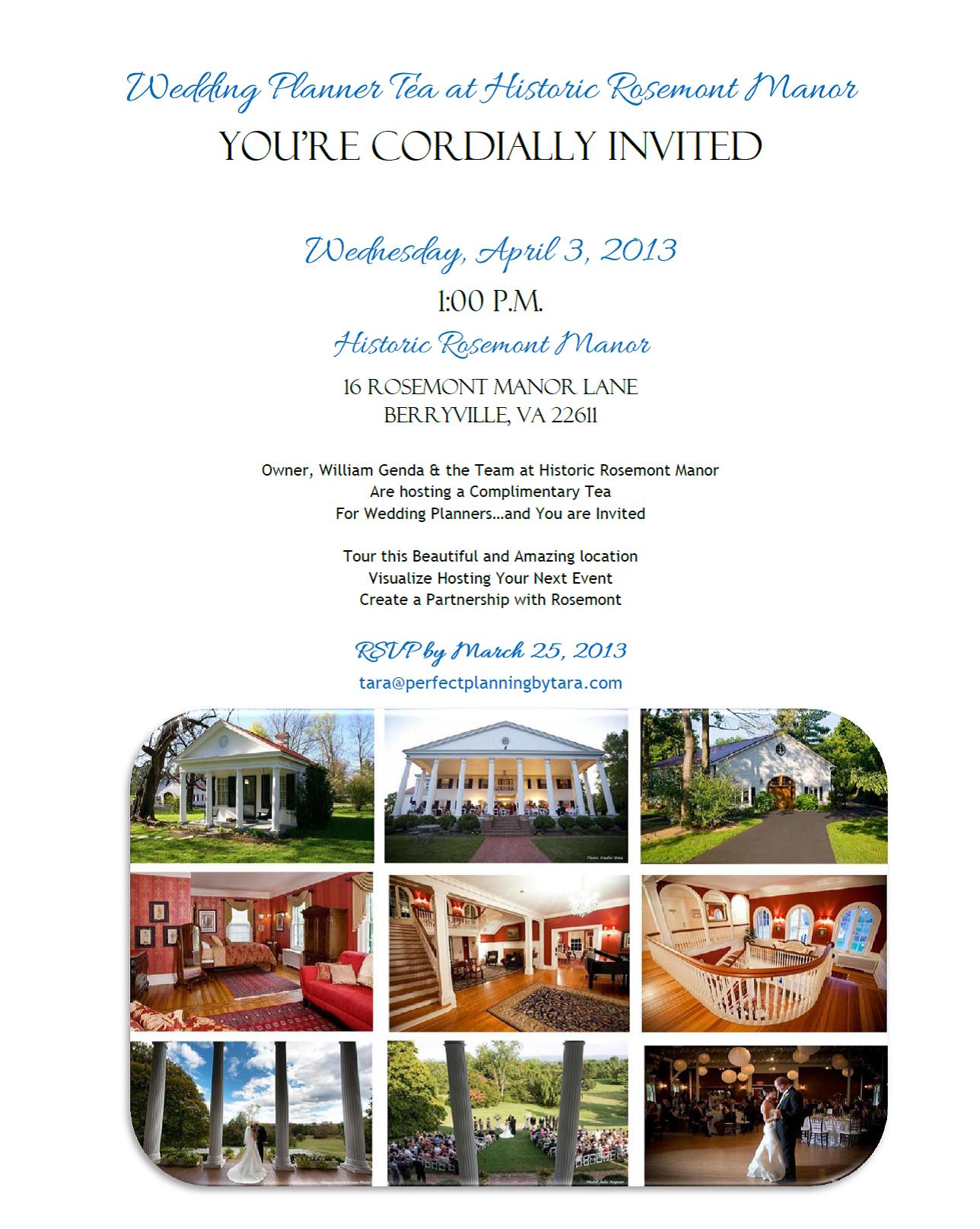 Wedding Planners You're Invited...Special Tea at Historic Rosemont Manor